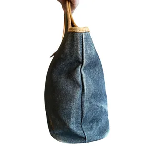 Burberry Of London Blue Denim Leather Trim Tote thumbnail 4