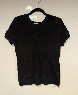 Black Short-Sleeve Loft Crochet Knit Top 100% cotton thumbnail 1