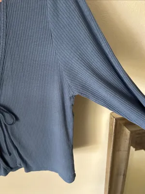 RVCA blue ribbed tie front long sleeve top L Y2K school casual thumbnail 8