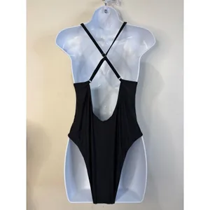 Cupshe Womens Black Deep V-Neck High‎ Cut One Piece Swimsuit CAA12E2F006AA Large thumbnail 3