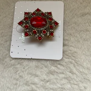 Red Glass & Rhinestone Brooch thumbnail 3