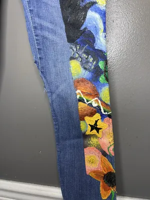 Gap Jeans Hand Painted Women 2 Medium Wash Blue Mid Rise Flare Unicorn Art thumbnail 8