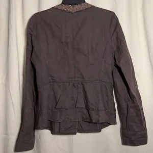 Free People Vintage Brown Lace Lapel Ruffle Linen‎ Blend Peplum Blazer Jacket 10 thumbnail 2