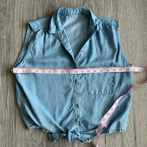 Jeans Button Up Tank Top Knot Front Size M Blue Size M thumbnail 5