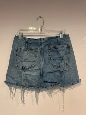 Denim Button-Front Distressed American Eagle Mini A-line‎ Skirt thumbnail 5