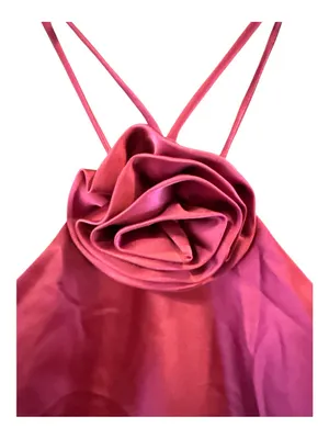 Lulu's Magenta Satin Rosette Halter Dress with Rosette thumbnail 2