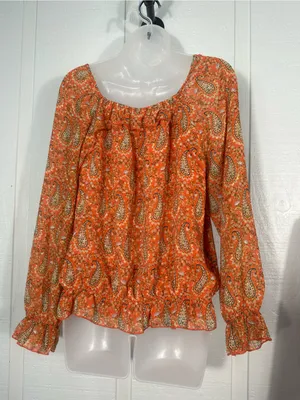 DR2 Orange Geometric Print Top Size Medium EUC thumbnail 4