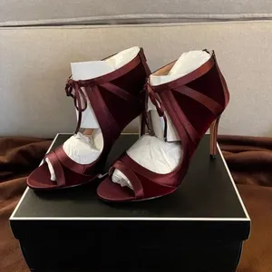 Nina Cherie Burgundy Velvet Peep Toe Heels Size 8 thumbnail 2