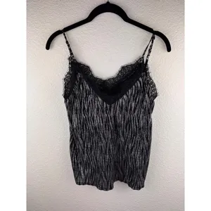 H&M Metallic Lace Cami Top 6 Black Silver Shimmer Glam Dark Fairy Y2K‎ Baddie thumbnail 3