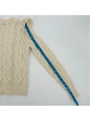 Frame Sofia Cable Knit Ruffle Sweater Beige XS thumbnail 11