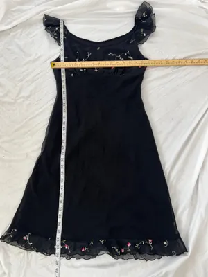 I.N. Studio Y2K Vintage Black Midi Dress with Pink Floral Embroidery thumbnail 6