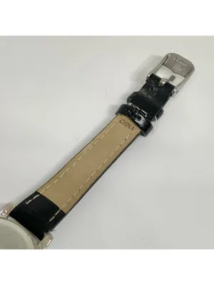 FMD women’s watch silver tone quartz analog 25mm black leather band running thumbnail 6