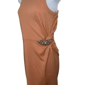 EXPRESS Peach Ribbed Sleeveless‎ Mini Dress Rhinestone Brooch NWT Size XS thumbnail 4