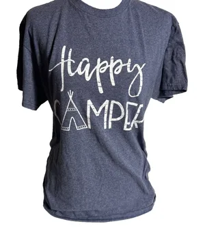 Delta Happy Camper T-Shirt Women's M Grey Graphic Print Pro Weight Top Casual thumbnail 1