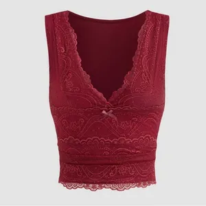 Cider Women's‎ Size S Lace Tank Top Burgundy Red Plunge Neck Y2K Euro Crop thumbnail 2