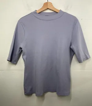 Maeve x Anthropologie Short Sleeve Ribbed Mock Neck Tee Purple Sz Large thumbnail 1