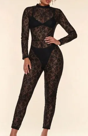Lace catsuit Black Size M thumbnail 1