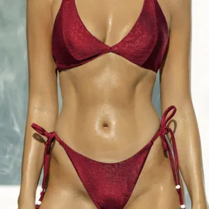 BERLOOK Burgundy Floral Tie Bikini Bottom ONLY 41 Red thumbnail 6