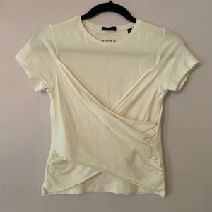 ATM White Cropped Cross-over Tee Stretchy Minimalist Sporty Women's size Small thumbnail 1
