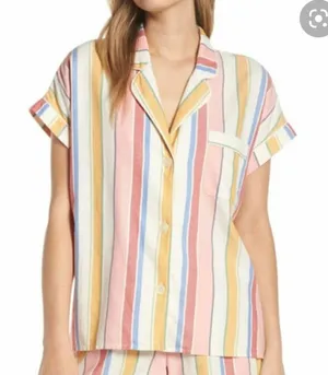 Madewell Bedtime Pajama‎ Top in Rainbow Stripe Size Medium #L0342 thumbnail 1