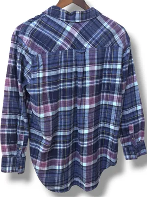 Aerie | EUC Cotton Navy & Purple Plaid Flannel Oversized Button-Down Shirt (S/M) thumbnail 5