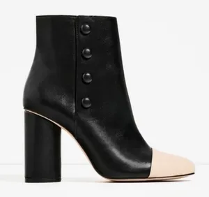 Zara Black High Heeled Ankle Boots with Cream Capped Toe thumbnail 1