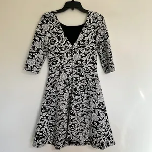 Ark & Co Black White Floral Damask Jacquard A-Line Mini Dress Size‎ M 3/4 Sleeve thumbnail 10