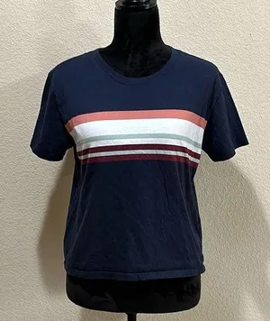 Hollister Navy Blue Striped Shirt thumbnail 1