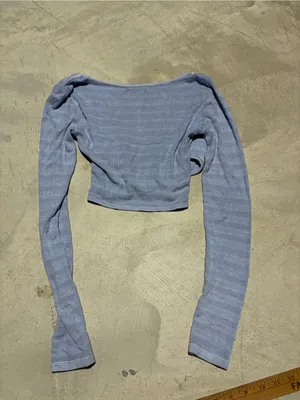American Eagle Light Blue Ribbed Wrap Crop Top XS thumbnail 7