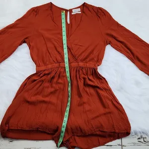 Urban Outfitters Mona Surplice Long Sleeve Romper Sz‎ Medium Rust Orange Viscos thumbnail 8