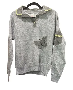 Vintage‎ sweatshirt with collar and flowery pattern pocket on sleeve thumbnail 1