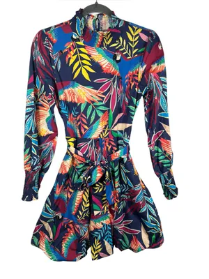 FARM Rio for Anthropologie Aves‎ Mini Dress Tropical Parrot Print Belted Size XS thumbnail 3