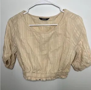 Shein Wm Med Crop Peasant top mid sleeve beige tan cream color Renaissance thumbnail 1