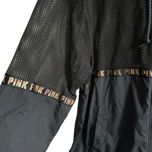 PINK Victorias Secret Zip Front Hooded Vented Jacket-Black/Gold-Polyester-SZ M/L thumbnail 4