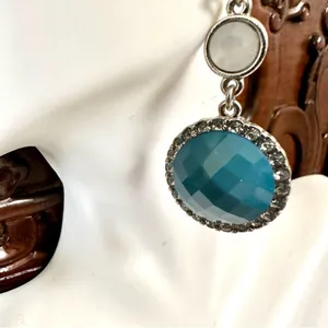 Blue rhinestone silver tone drop earrings thumbnail 6