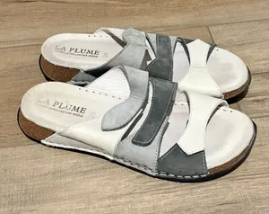 La plume leather slip on sandals white grey‎ size 39 thumbnail 1