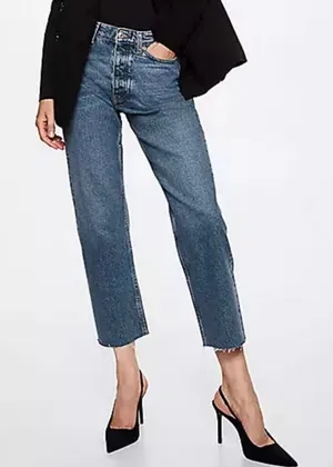 MANGO Havana high rise button fly raw hem Jean size 6 thumbnail 1