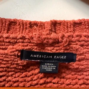 American Eagle Cable Knit Rust‎ Burnt Orange Crochet Crewneck Sweater Fall S thumbnail 3