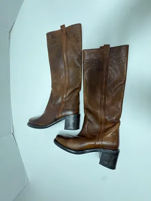 ASH Designer Shoes Cognac Brown Leather Knee -High Boots - Size 38. thumbnail 11