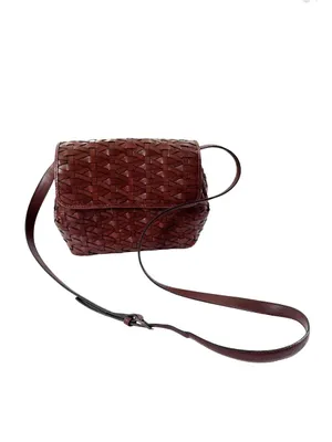 Dillards Woven Leather Cognac Brown Crossbody Bag Fisherman thumbnail 3