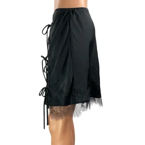 Free People Intimately All Tied Up Black Lace Satin Half Slip Mini Skirt Size M thumbnail 2