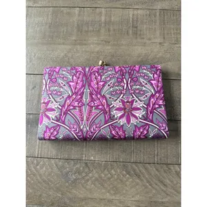 Banana Republic‎ purple/gray floral 100% silk envelope clutch thumbnail 5