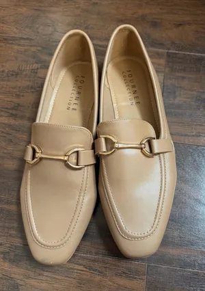 Journee Collection Women's Camel Loafers with Gold Bit thumbnail 1