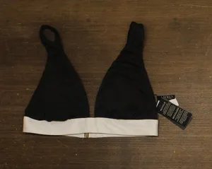 Lauren Ralph Lauren Womens Banded Modern V-Neck Bikini Swim Top Black / White 12 thumbnail 1