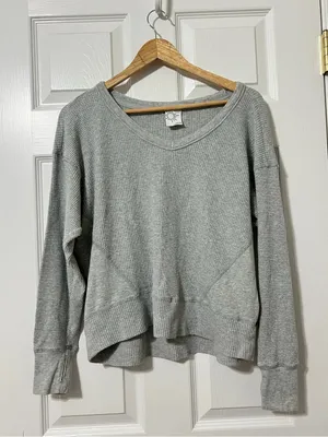 OFFLINE By Aerie Wow! Waffle Oversized Long Sleeve Top Size XS Heather Gray thumbnail 2
