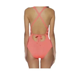Becca Pink Cut Out Stretch V Neck One-Piece Swimsuit Swimwear Size Large New NWT thumbnail 9