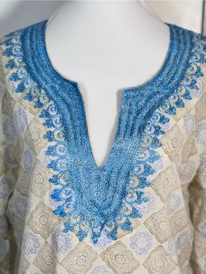 Roberta Roller Rabbit Tunic S Blue Cotton Embroidered Beach Cover Up Boho Resort thumbnail 2