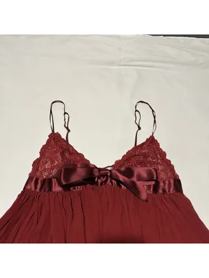 Victoria’s Secret Red Babydoll Slip Lingerie Lace Sheer Mesh Satin Bow XL thumbnail 2