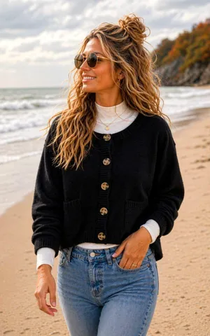 Free People Luna Cardigan Black Size XL thumbnail 1