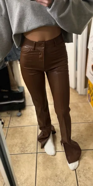 ZARA Brown Faux Leather Pants thumbnail 3